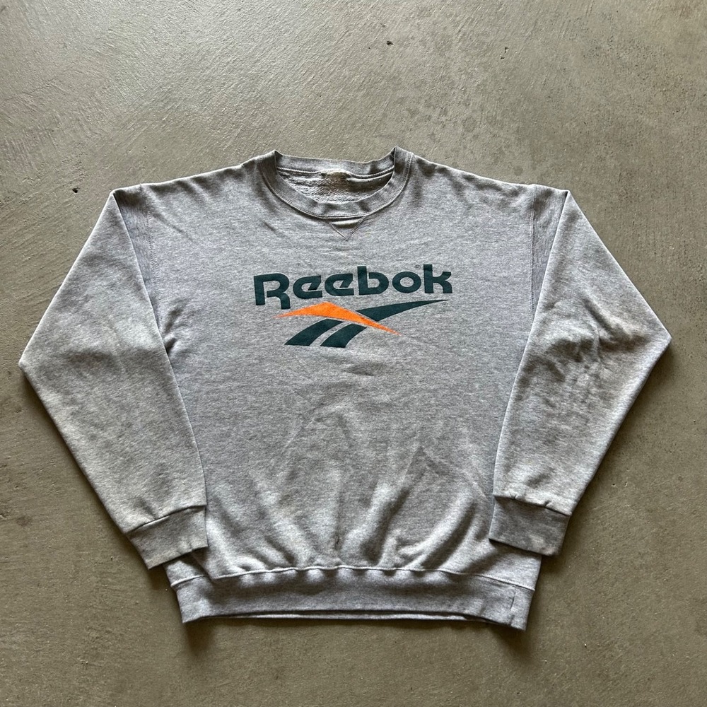 Vintage 90s Reebok Sweatshirt Size XL Gray Crewneck Logo Pullover